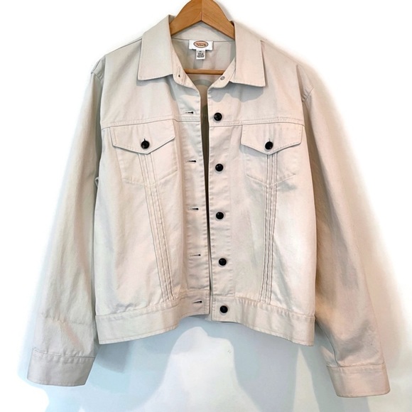 Vintage Jackets & Blazers - Vintage Denim Jacket, Cream Jean Jacket, Minimalist, Boxy - Women’s Size XL